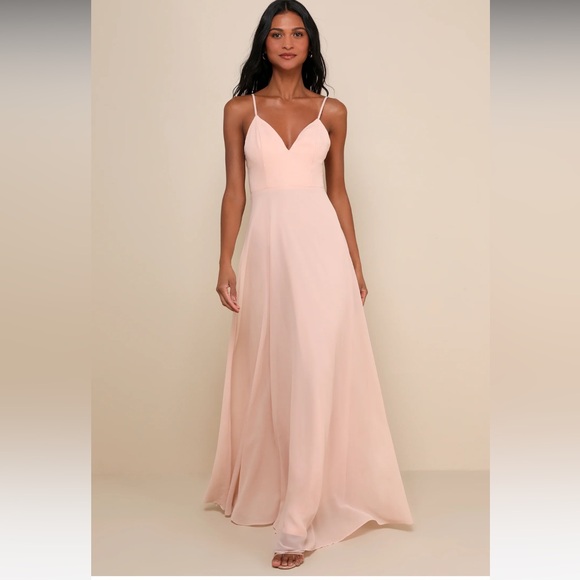 Romantic Ways Blush Pink Lace Button Back Maxi Dress - Picture 2 of 8